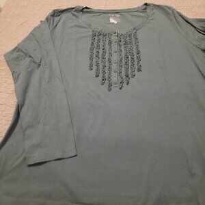 St John's Bay Long Sleeve Ruffle Front T-shirt